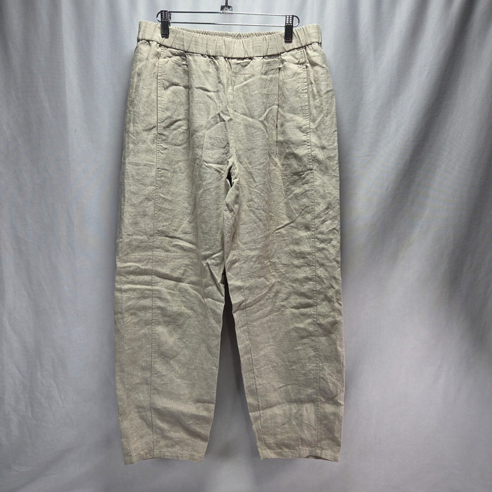 Eileen Fisher Womens Small Organic Linen Tapered Pants Natural Oatmeal High Rise